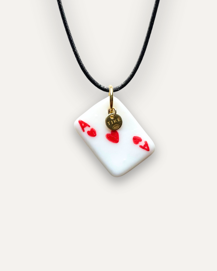 Charm - Asso di Cuori rosso ciondolo in Porcellana