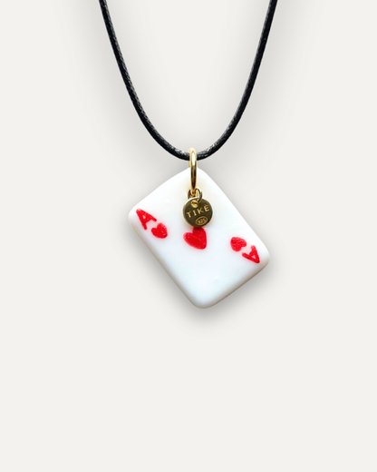 Charm - Asso di Cuori rosso ciondolo in Porcellana