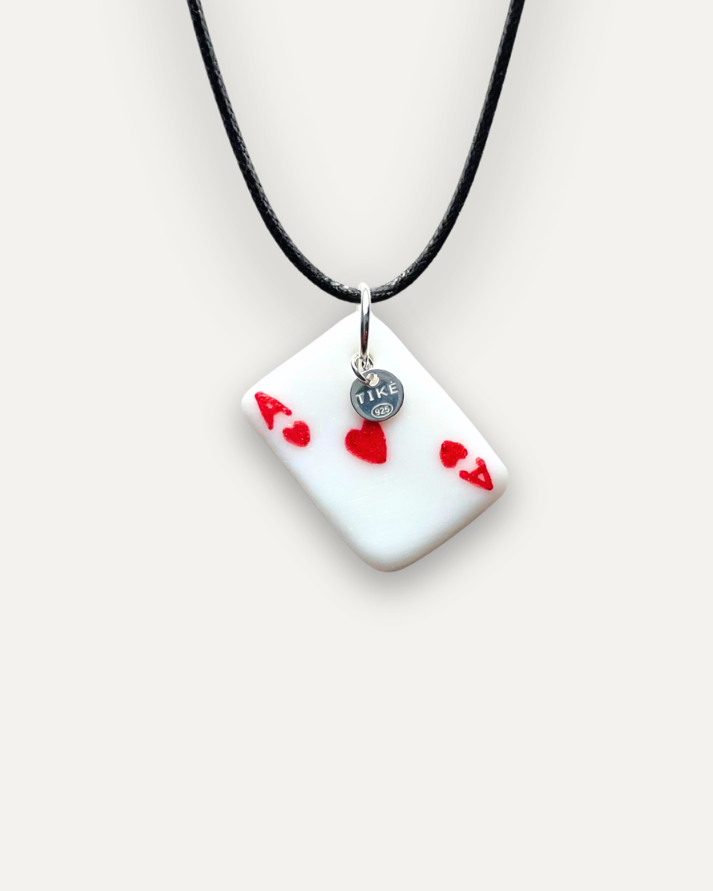 Charm - Asso di Cuori rosso ciondolo in Porcellana