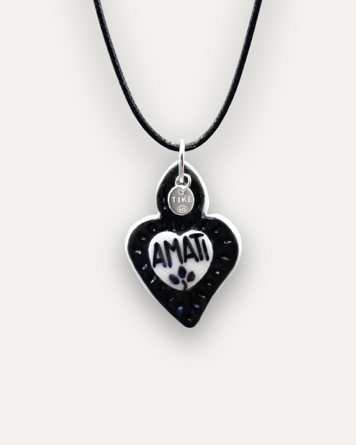 Charm - Cuore Sacro Amati Nero Ciondolo in Porcellana
