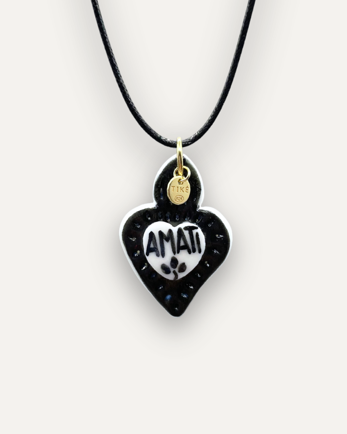 Charm - Cuore Sacro Amati Nero Ciondolo in Porcellana