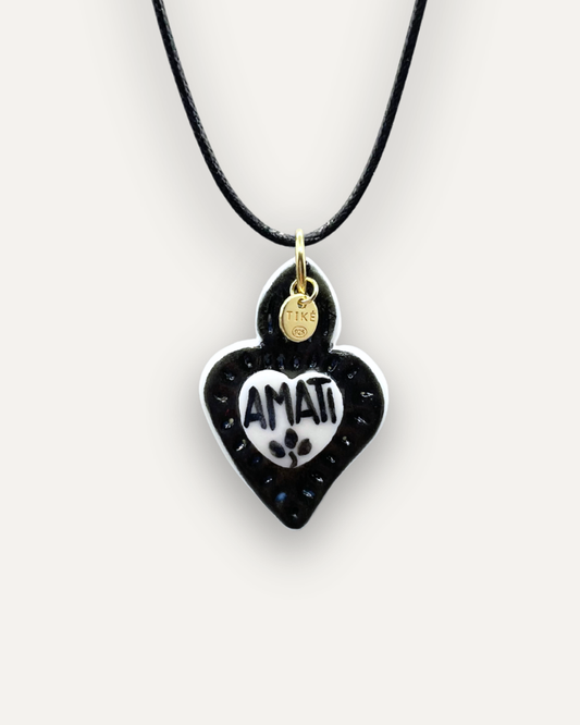 Charm - Cuore Sacro Amati Nero Ciondolo in Porcellana