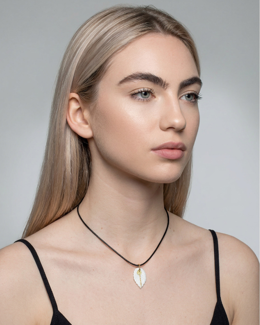 Charms - White Leaf Porcelain Pendant with Gold Line