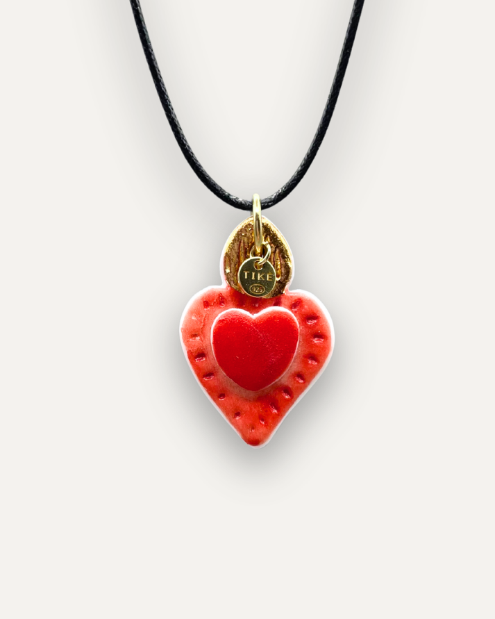 Charms - Pendentif Coeur Rouge Flamme Or Porcelaine