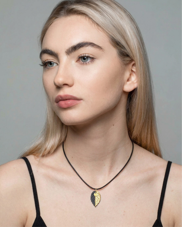 Charms - Black and Gold Leaf Porcelain Pendant