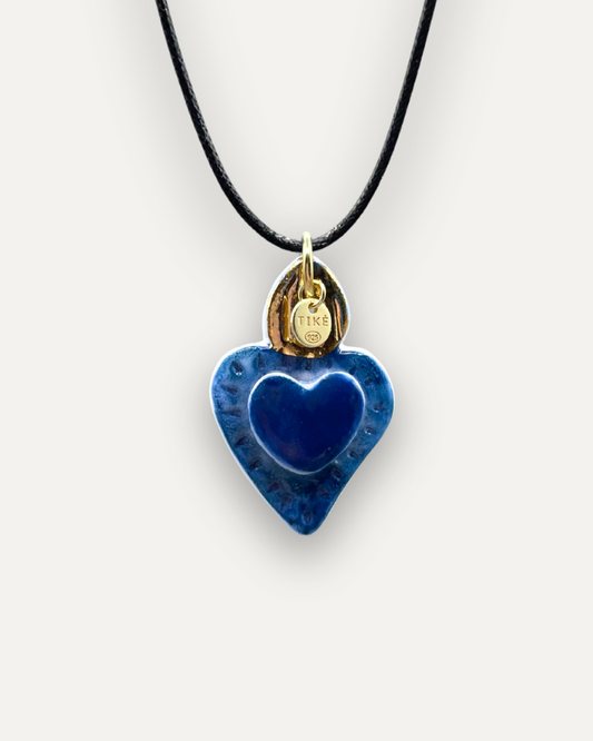 Charms - Ciondolo in Porcellana Cuore Blu Fiamma Oro