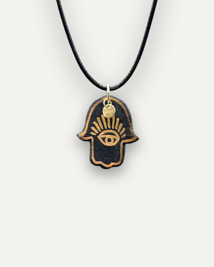 Charms - Ciondolo in Porcellana Mano di Fatima Grande Nero