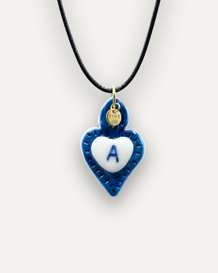 Charms - Ciondolo in Porcellana Cuore Blu - Lettera A