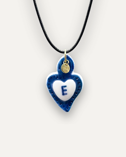 Charms - Ciondolo in Porcellana Cuore Blu - Lettera E