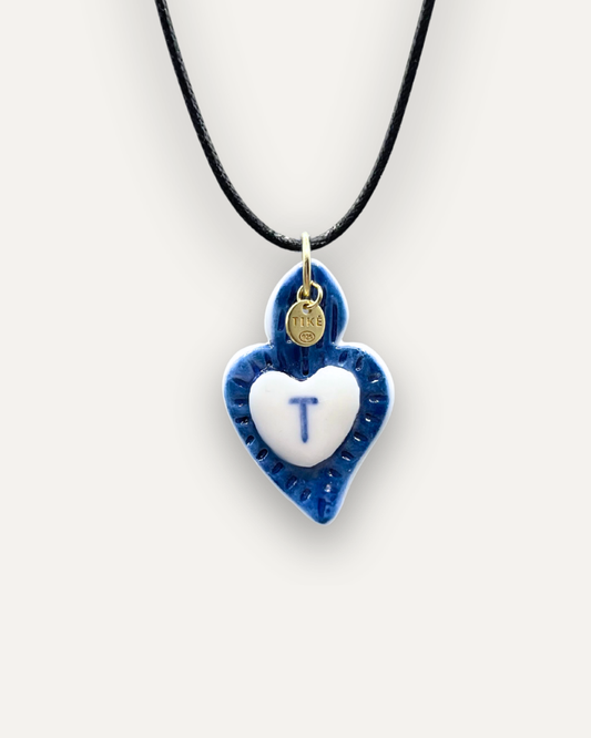 Charms - Ciondolo in Porcellana Cuore Blu - Lettera T
