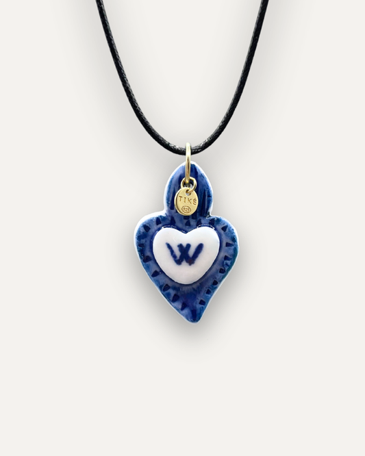 Charms - Ciondolo in Porcellana Cuore Blu - Lettera W