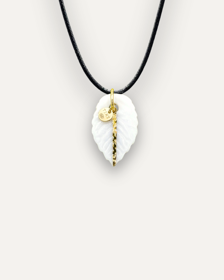 Charms - White Leaf Porcelain Pendant with Gold Line