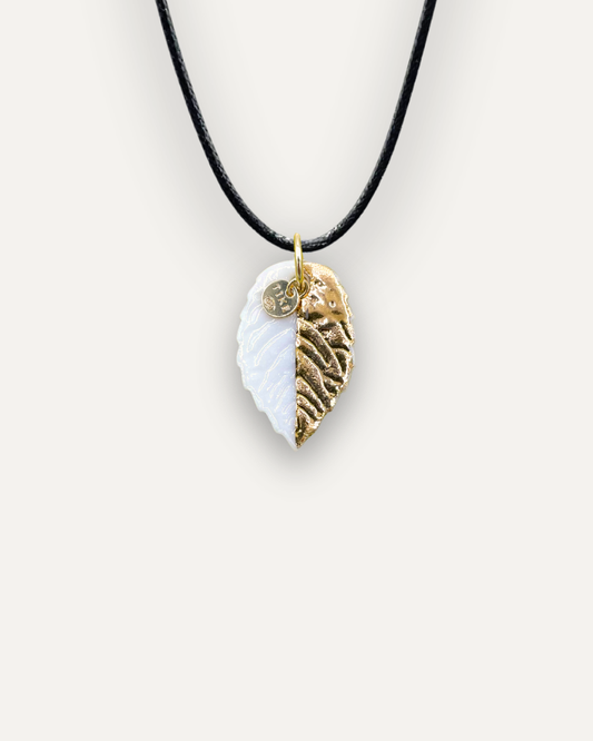 Charms - White and Gold Leaf Porcelain Pendant
