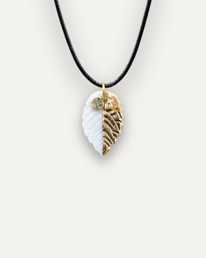Charms - White and Gold Leaf Porcelain Pendant